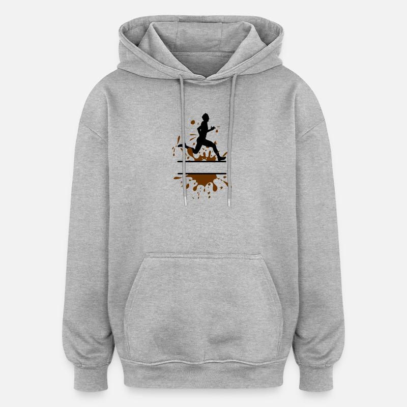 Mud Run Man – Coureur personnalisable - Sweat à capuche oversize unisexe - gris chiné