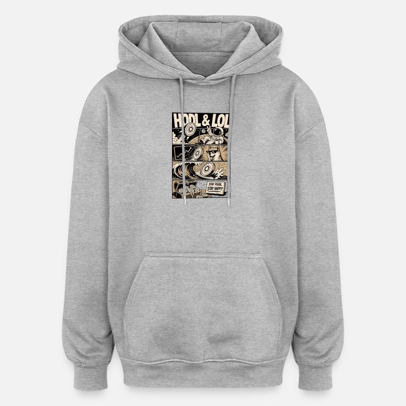 HODL LOL Crypto Meme Comic - Sweat à capuche oversize unisexe - gris chiné