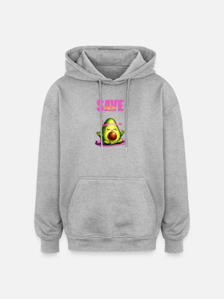 Avocado im Yoga-Flow auf Matte - Oversized Unisex Hoodie - Grau meliert