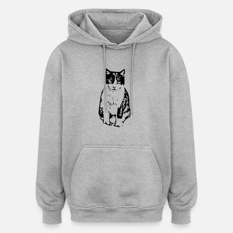 Chat noir - Sweat à capuche oversize unisexe - gris chiné