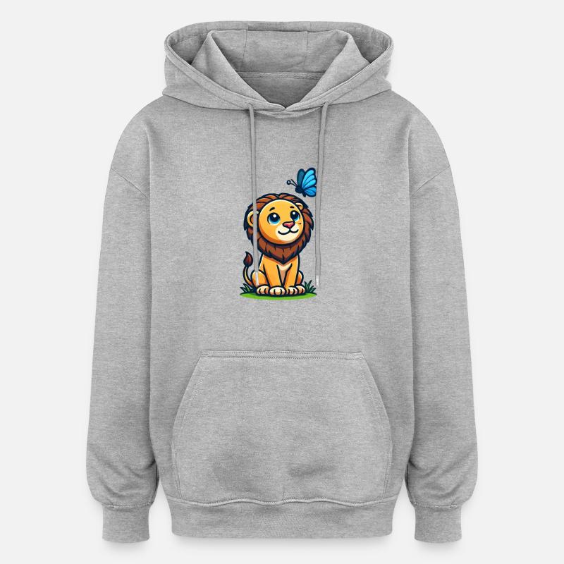 Lion avec papillon - Sweat à capuche oversize unisexe - gris chiné