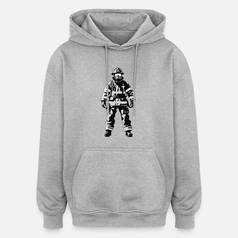 Pompier - Métier Design Sticker - Sweat à capuche oversize unisexe - gris chiné