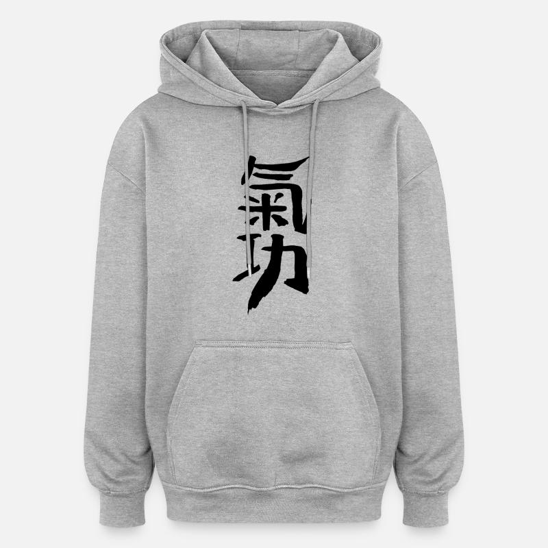 Chi-gong (chinois) - Sweat à capuche oversize unisexe - gris chiné