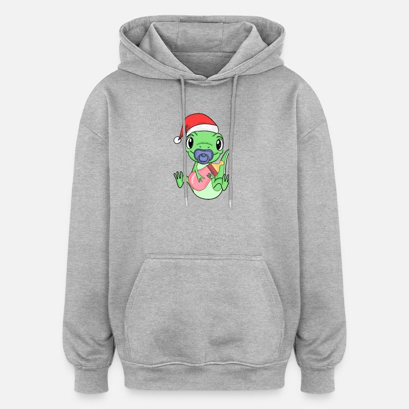 Lézard Bébé Noël - Sweat à capuche oversize unisexe - gris chiné