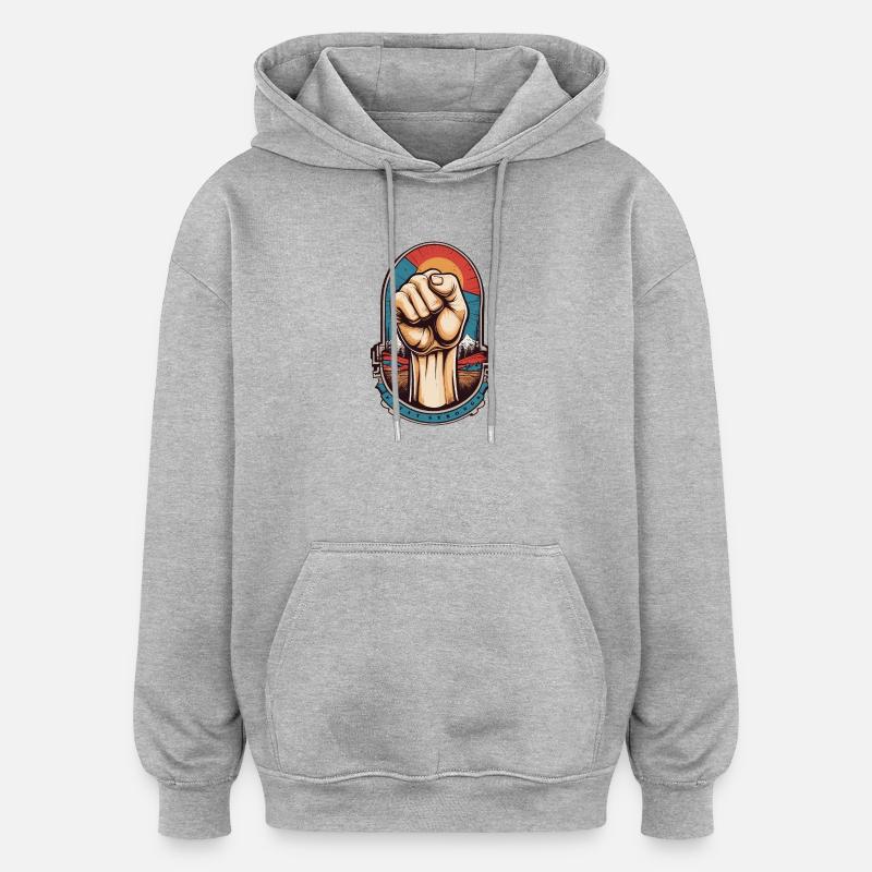 Poing levé Restez fort - Sweat à capuche oversize unisexe - gris chiné