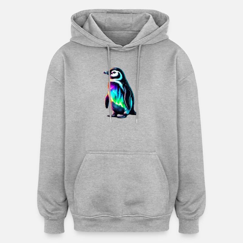 Aurora Borealis Pinguin - Oversized Unisex Hoodie - Grau meliert