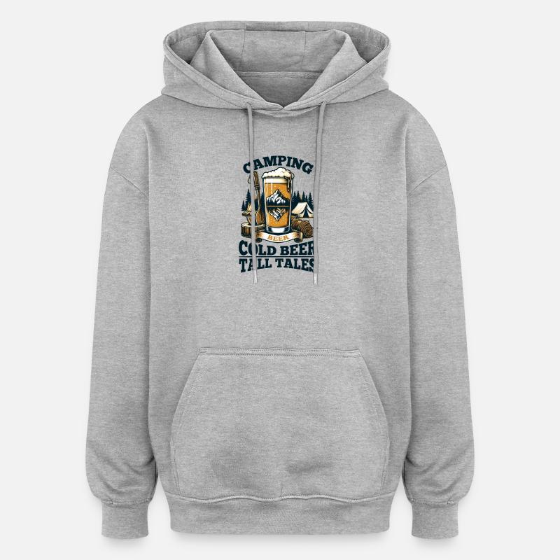 Camping: Kaltes Bier, Märchen! - Oversized Unisex Hoodie - Grau meliert