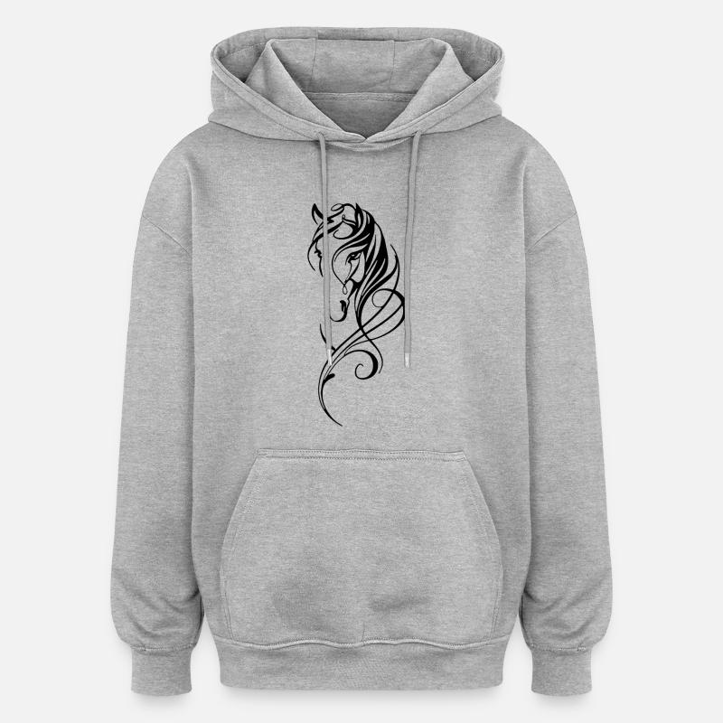 Cheval abstrait noir - Sweat à capuche oversize unisexe - gris chiné