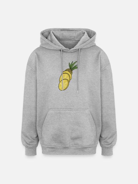 Sliced Pineapple Cartoon Illustration - Oversized Unisex Hoodie - heather grey