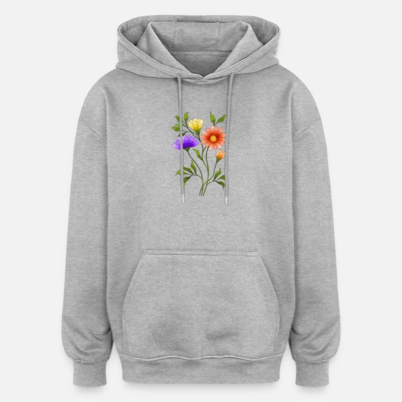 Fleur - Sweat à capuche oversize unisexe - gris chiné