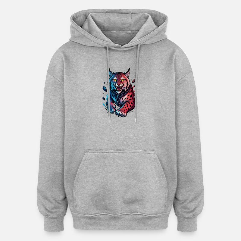 Lynx à l’attaque - Sweat à capuche oversize unisexe - gris chiné