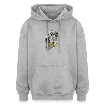 Organische Musterblüte Gelb Schwarz - Oversized Unisex Hoodie - Grau meliert - Vorne - Noah (186cm)
