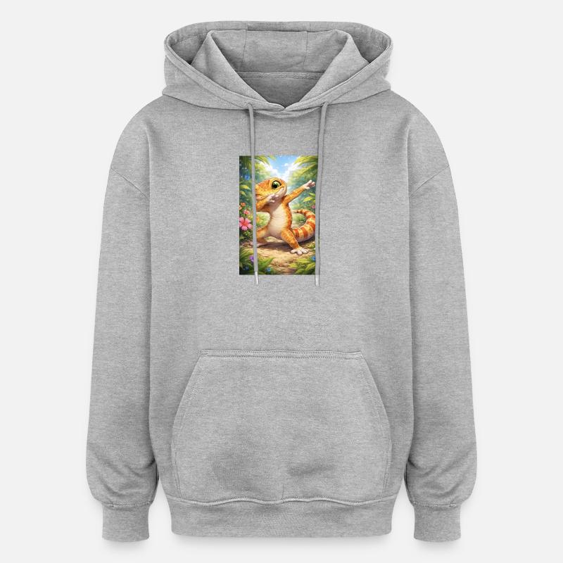 Gecko tropical de style dabbinging - Sweat à capuche oversize unisexe - gris chiné