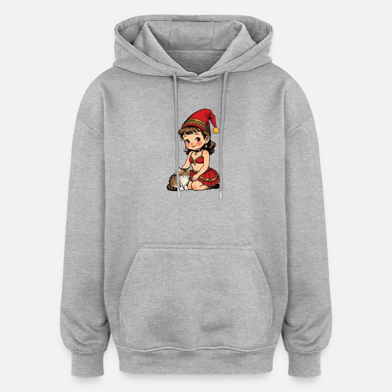 Gnom-Mädchen streichelt Katze - Oversized Unisex Hoodie - Grau meliert