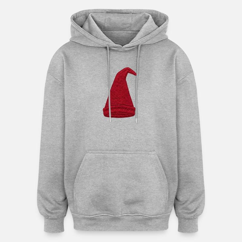 Chapeau de gnome brodé (imprimé) - Sweat à capuche oversize unisexe - gris chiné