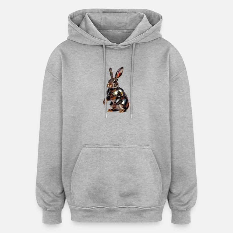 Héros Steampunk Lapin Cuirassé - Sweat à capuche oversize unisexe - gris chiné