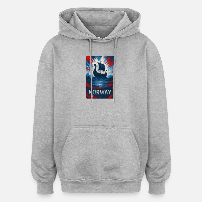 Design de voyage en Norvège - Sweat à capuche oversize unisexe - gris chiné