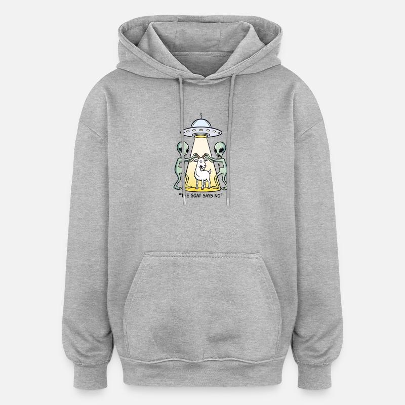 Funny Alien Kidnapping Goat - Oversized Unisex Hoodie - heather grey