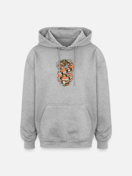 Drachen-Sushi-Spule - Oversized Unisex Hoodie - Grau meliert