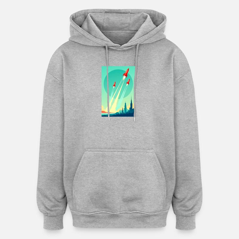 En flåte stiger opp i den åpne himmelen - Oversized unisex-hettegenser - gråmelert