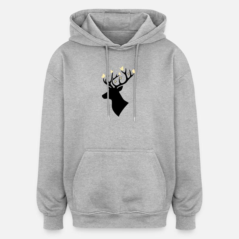 Hirschkopf Schmetterling Gelb - Oversized Unisex Hoodie - Grau meliert