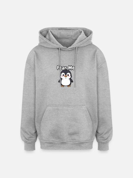 Fürchte mich, Pinguin, - Oversized Unisex Hoodie - Grau meliert