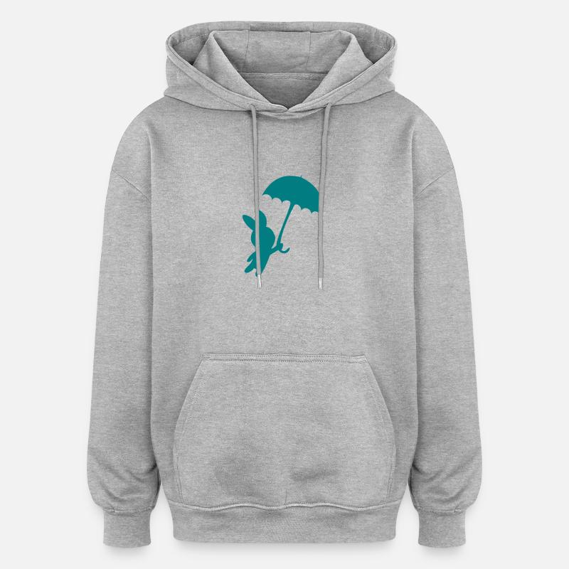 Lapin parapluie automne tempête mouche - Sweat à capuche oversize unisexe - gris chiné