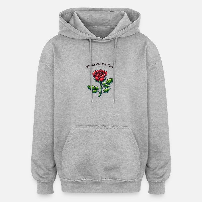 Rose Saint-Valentin - Sweat à capuche oversize unisexe - gris chiné