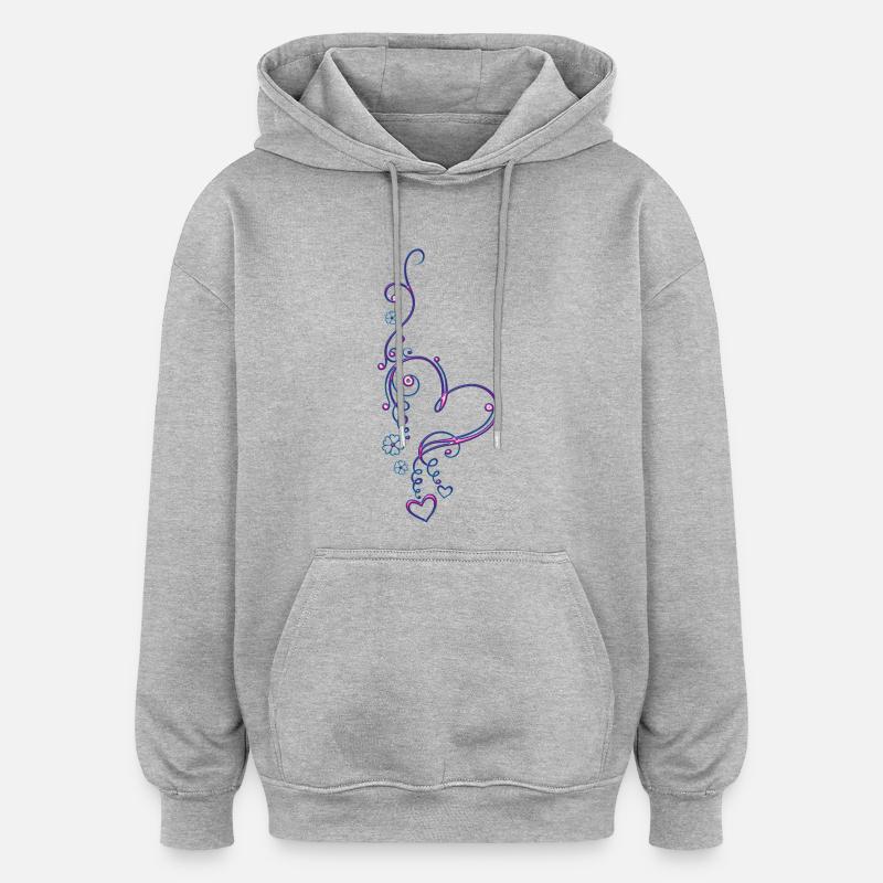Herz mit Blumen, Liebe, pink blue - Oversized Unisex Hoodie - Grau meliert