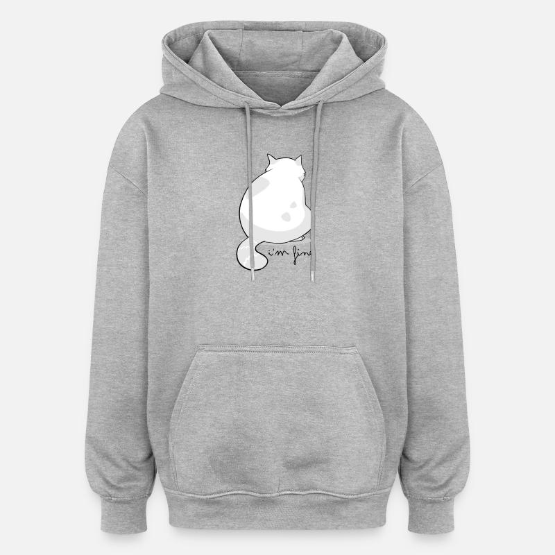 Vue arrière Silhouette de chat moelleux - Sweat à capuche oversize unisexe - gris chiné
