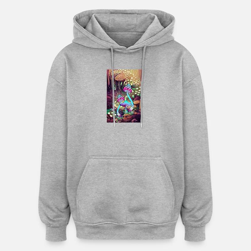 Œuvre d’art Magic Mushroom Landscape - Sweat à capuche oversize unisexe - gris chiné