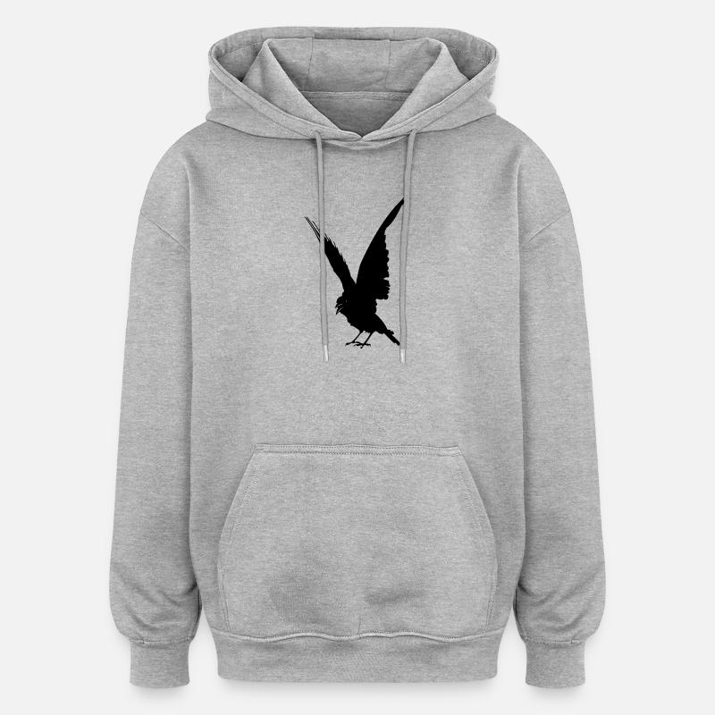 Schwarze Vogelkrähe oder Rabenschattenfigur - Oversized Unisex Hoodie - Grau meliert