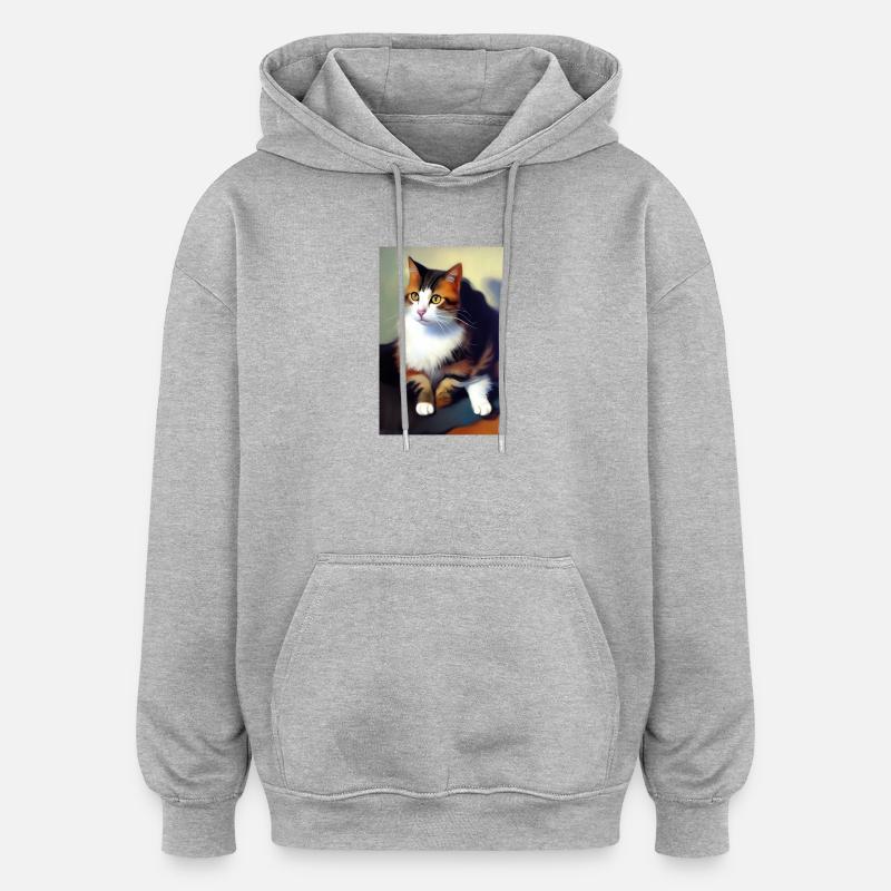 Image du chat - Sweat à capuche oversize unisexe - gris chiné