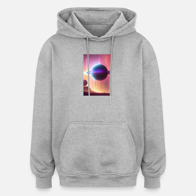 Espace, Planètes - Sweat à capuche oversize unisexe - gris chiné