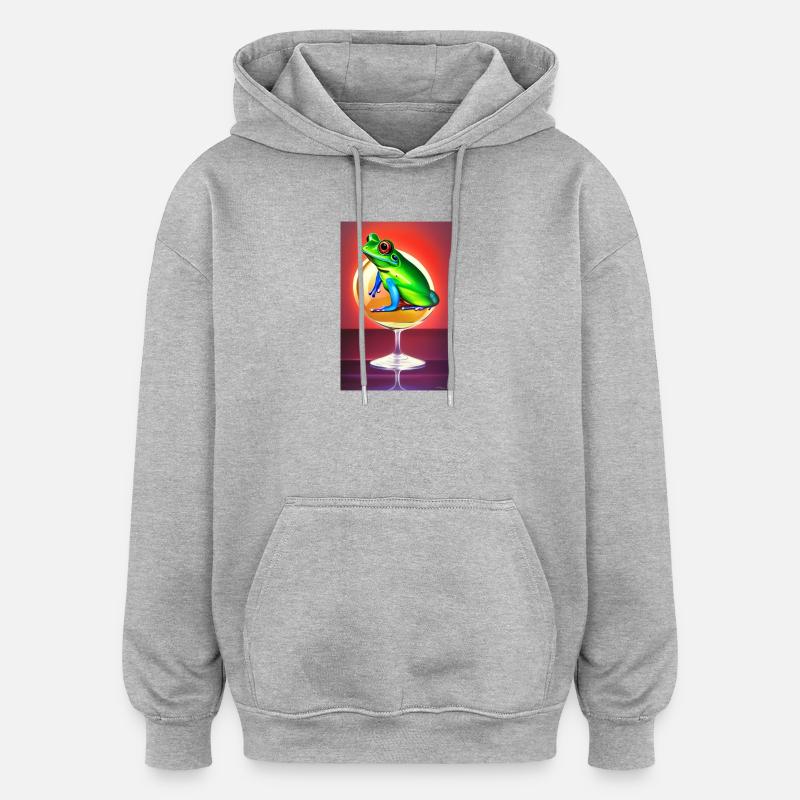Frosch auf Glas - Oversized Unisex Hoodie - Grau meliert