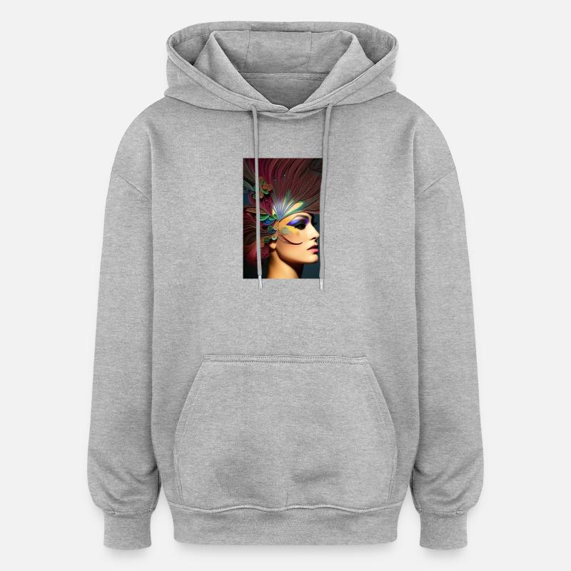 Abstrakte Gesichts Kunst - Oversized Unisex Hoodie - Grau meliert