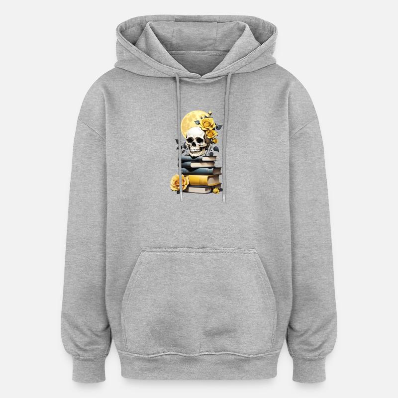 Stack of books with skull - Oversized Unisex Hoodie - heather grey