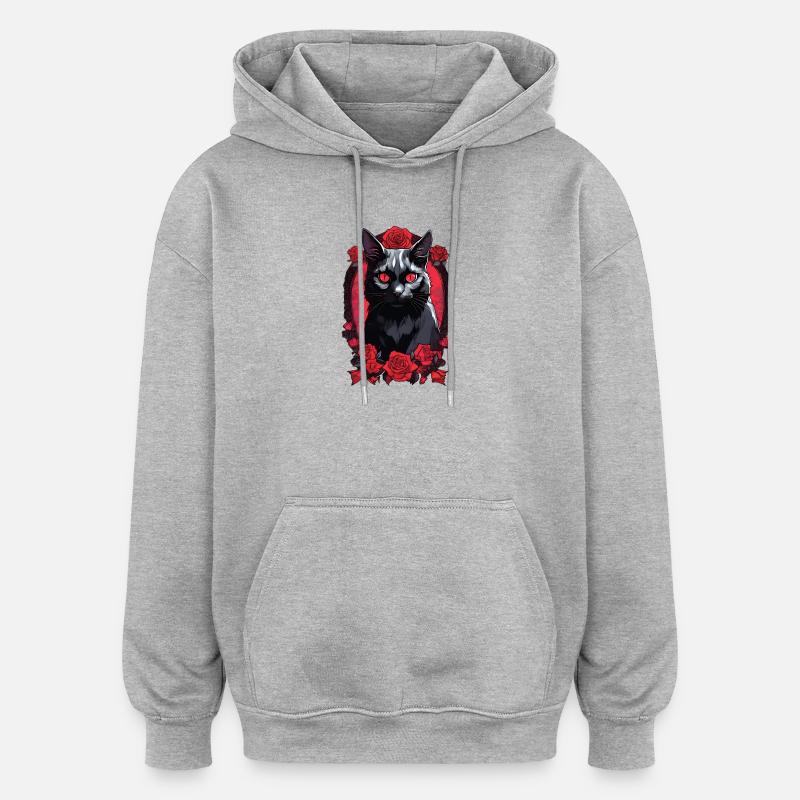Portrait Gotique De Chat Noir - Sweat à capuche oversize unisexe - gris chiné