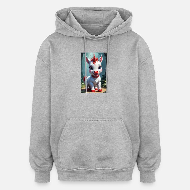 Licorne mignonne - Sweat à capuche oversize unisexe - gris chiné