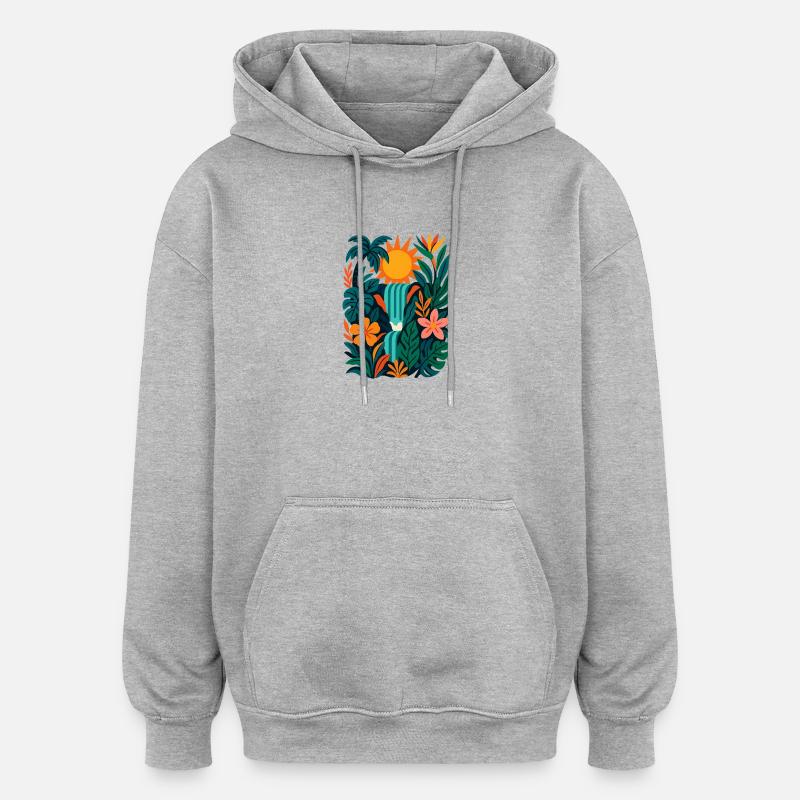 Lebendiger Dschungel - Oversized Unisex Hoodie - Grau meliert
