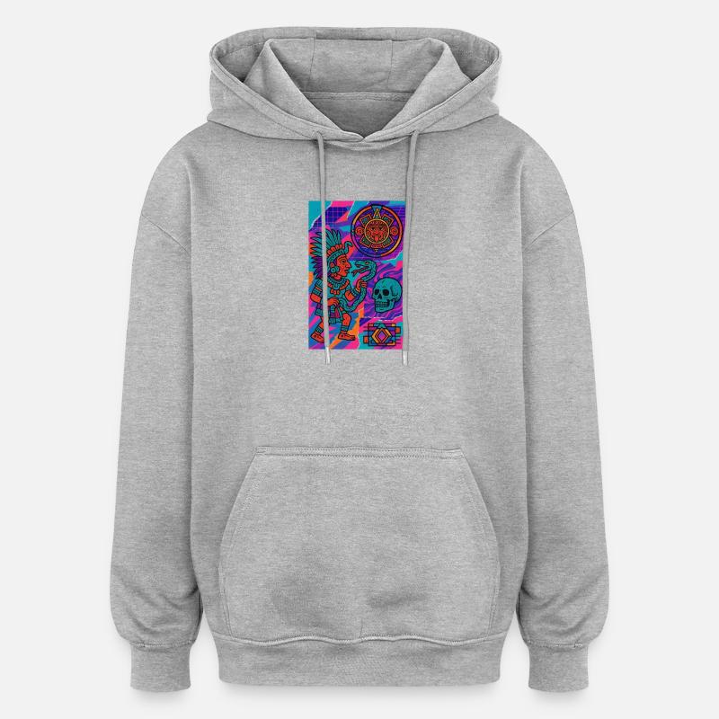 Aztekischer Krieger und Symbole - Oversized Unisex Hoodie - Grau meliert