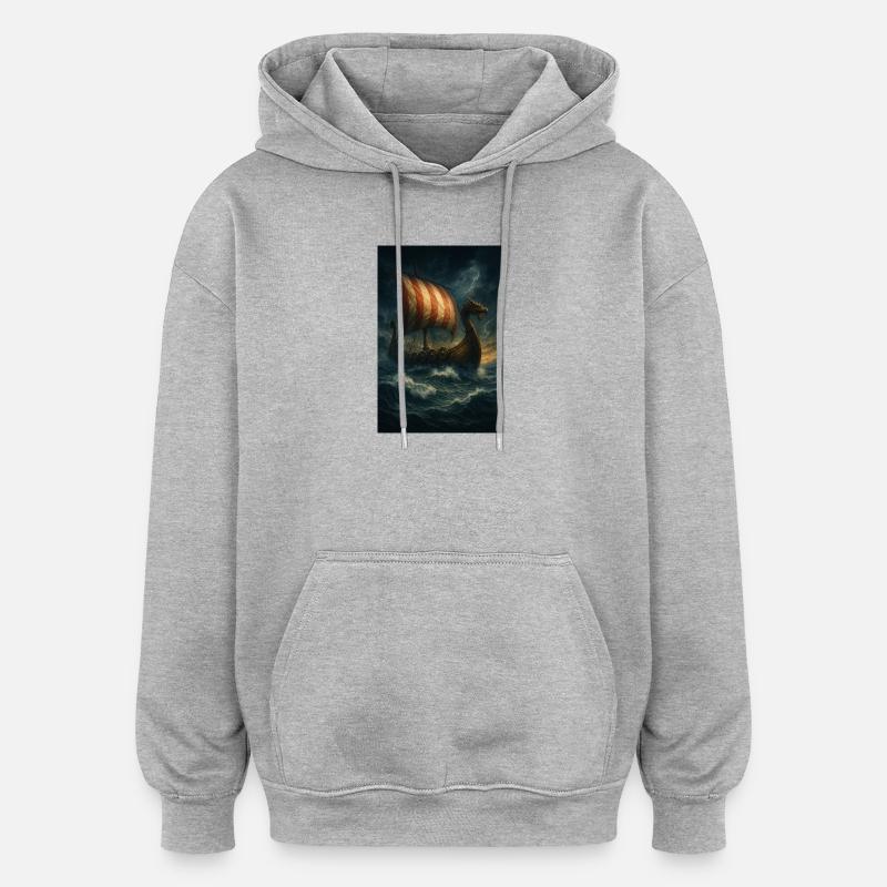 Wikinger-Schiff im Sturm - Oversized Unisex Hoodie - Grau meliert