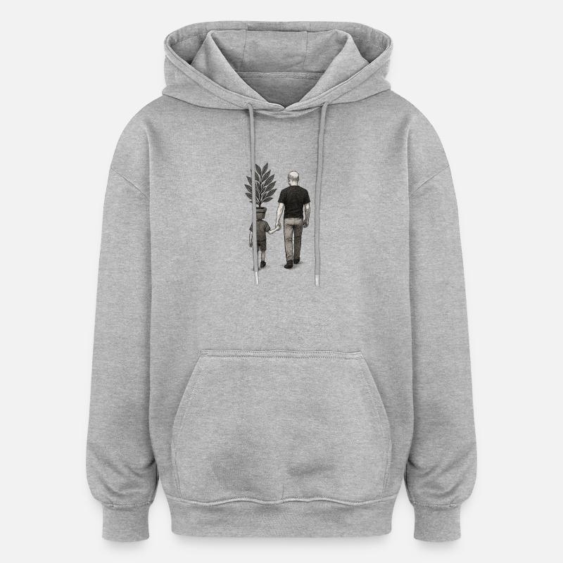 Distinction Parentale avec Pot de Fleurs - Sweat à capuche oversize unisexe - gris chiné