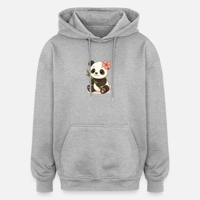 Mignon panda ours avec feuille d’hibiscus - Sweat à capuche oversize unisexe - gris chiné