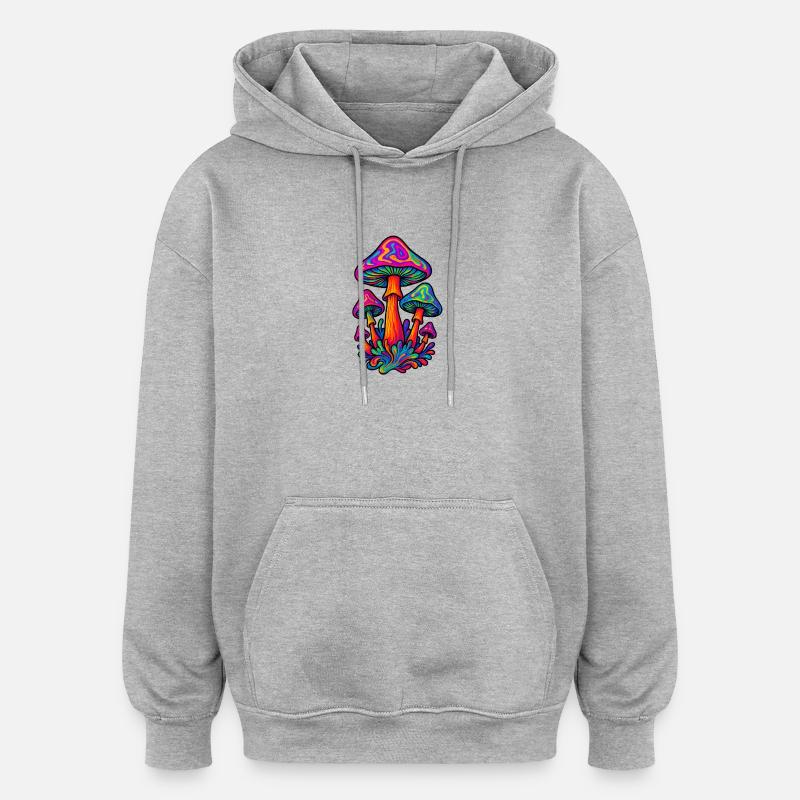 Illustration de champignons au néon - Sweat à capuche oversize unisexe - gris chiné