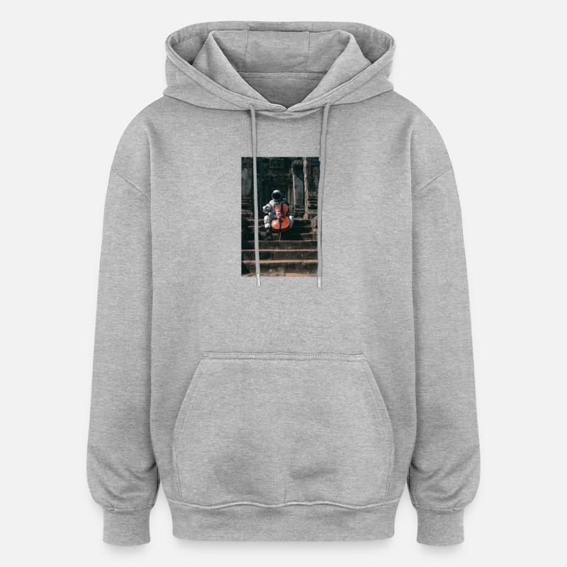 Astronaut Playing Cello at Ancient Temple - Oversized Unisex Hoodie - heather grey