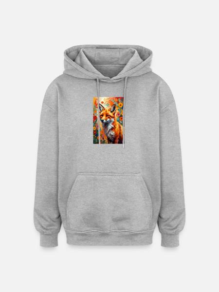 Fox flowers abstract fox lover gift - Oversized Unisex Hoodie - heather grey