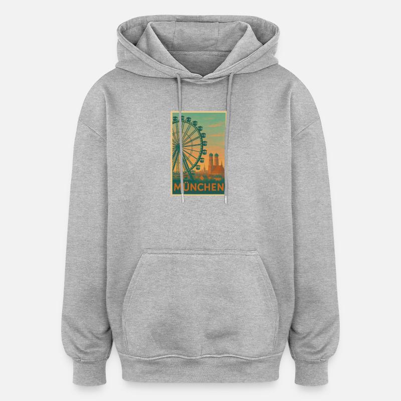 Historischer Münchner Riesenrad-Silhouette - Oversized Unisex Hoodie - Grau meliert