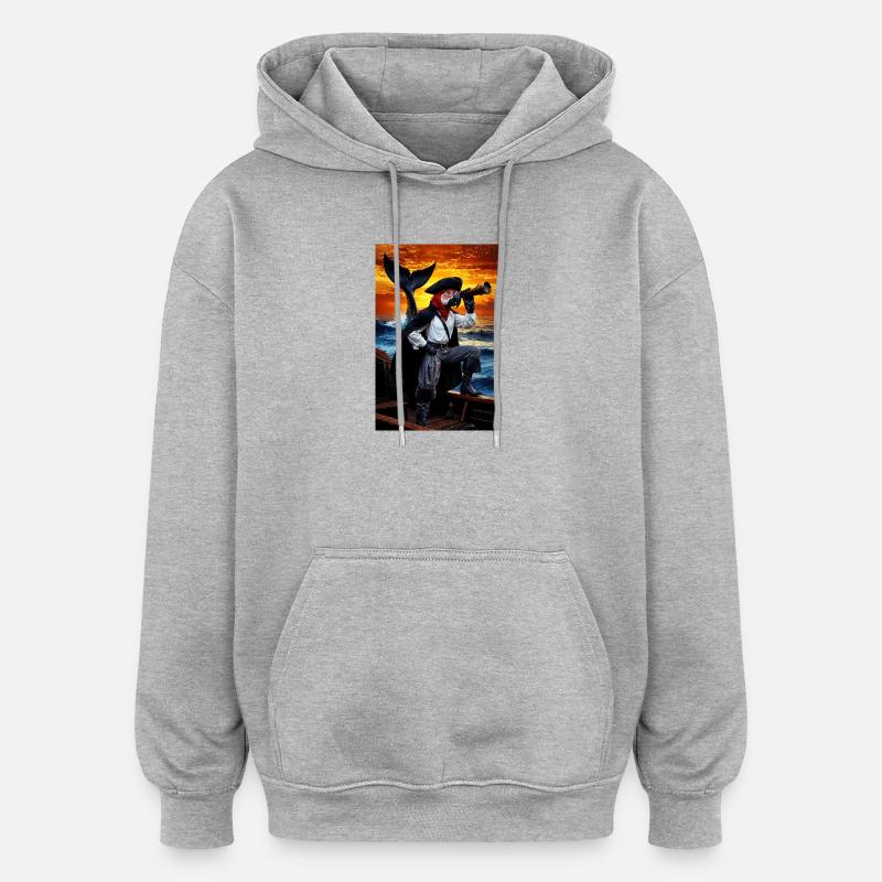 Perroquet humanoïde pirate - Sweat à capuche oversize unisexe - gris chiné