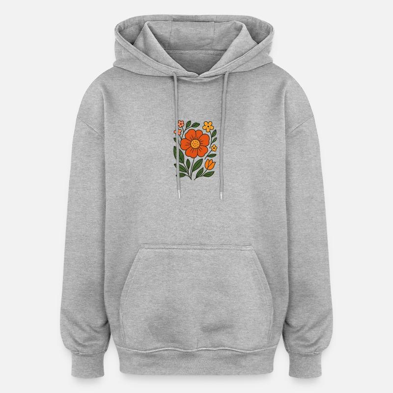 Illustration de fleur botanique rustique - Sweat à capuche oversize unisexe - gris chiné